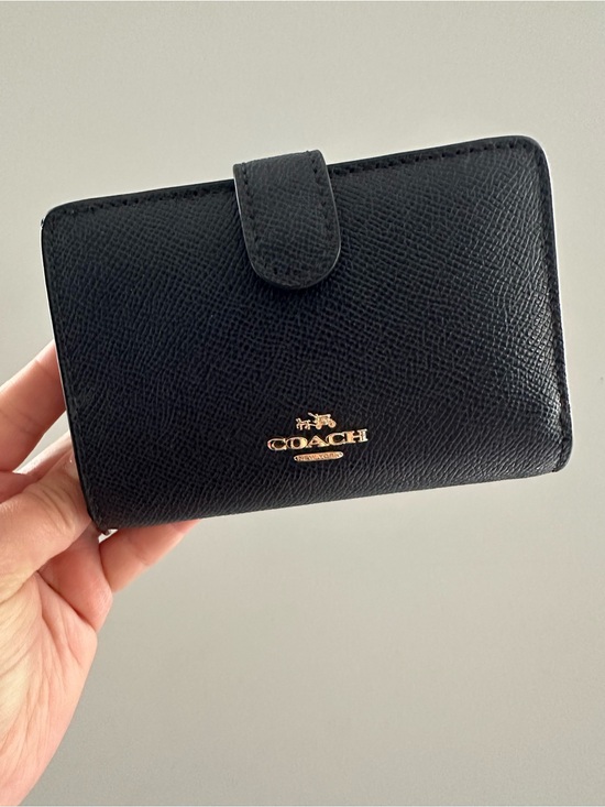 Coach Handbags - Coach Pebbled Leather Compact Wallet in Midnight Blue